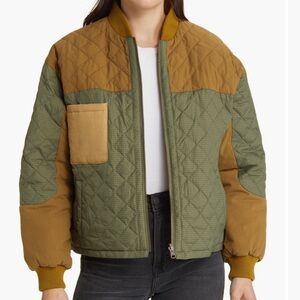 THE GREAT. Quilted Jacket in Green and Tan
